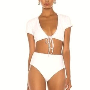 LPA Adrien White And Purple Stitching Bikini Cover-up Top